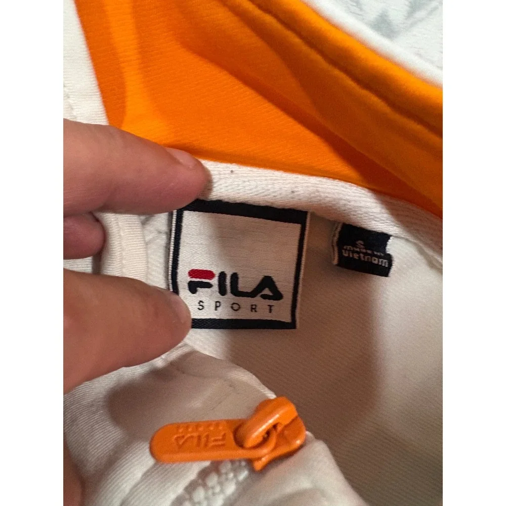 Fila Sport Womens White Orange Quarter Zip Pullover Mesh Activewear Top Small